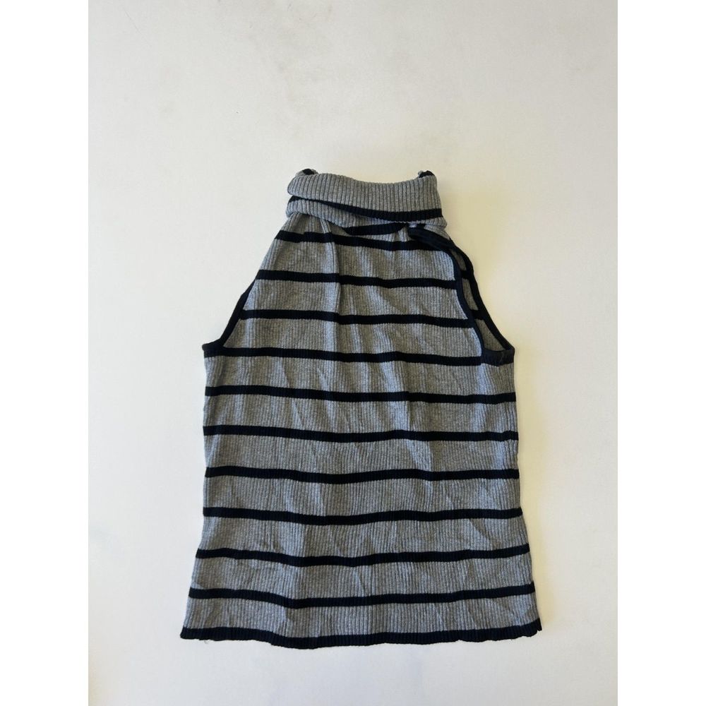 Casual Corner Gray and Black Striped Sleeveless Turtleneck